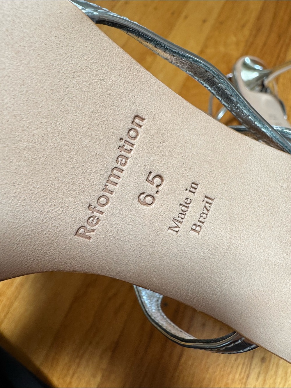 Reformation Genni Metallic Silver Strappy Slingback Heels - Picture 4 of 8